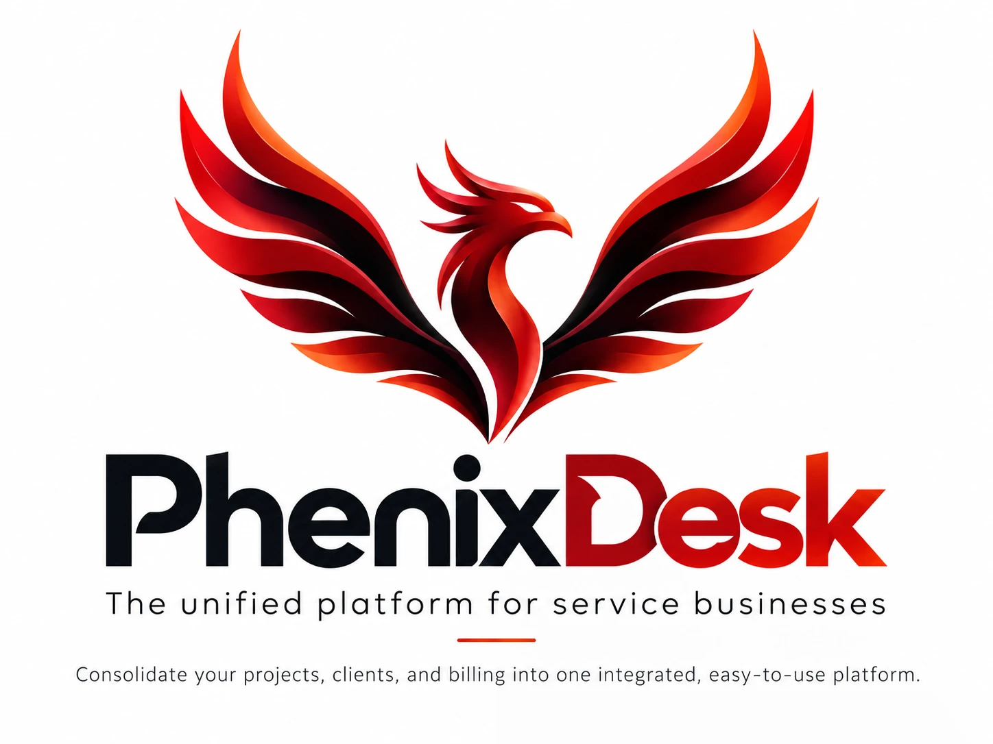 Logo PhenixDesk : un phénix aux ailes rouges déployées